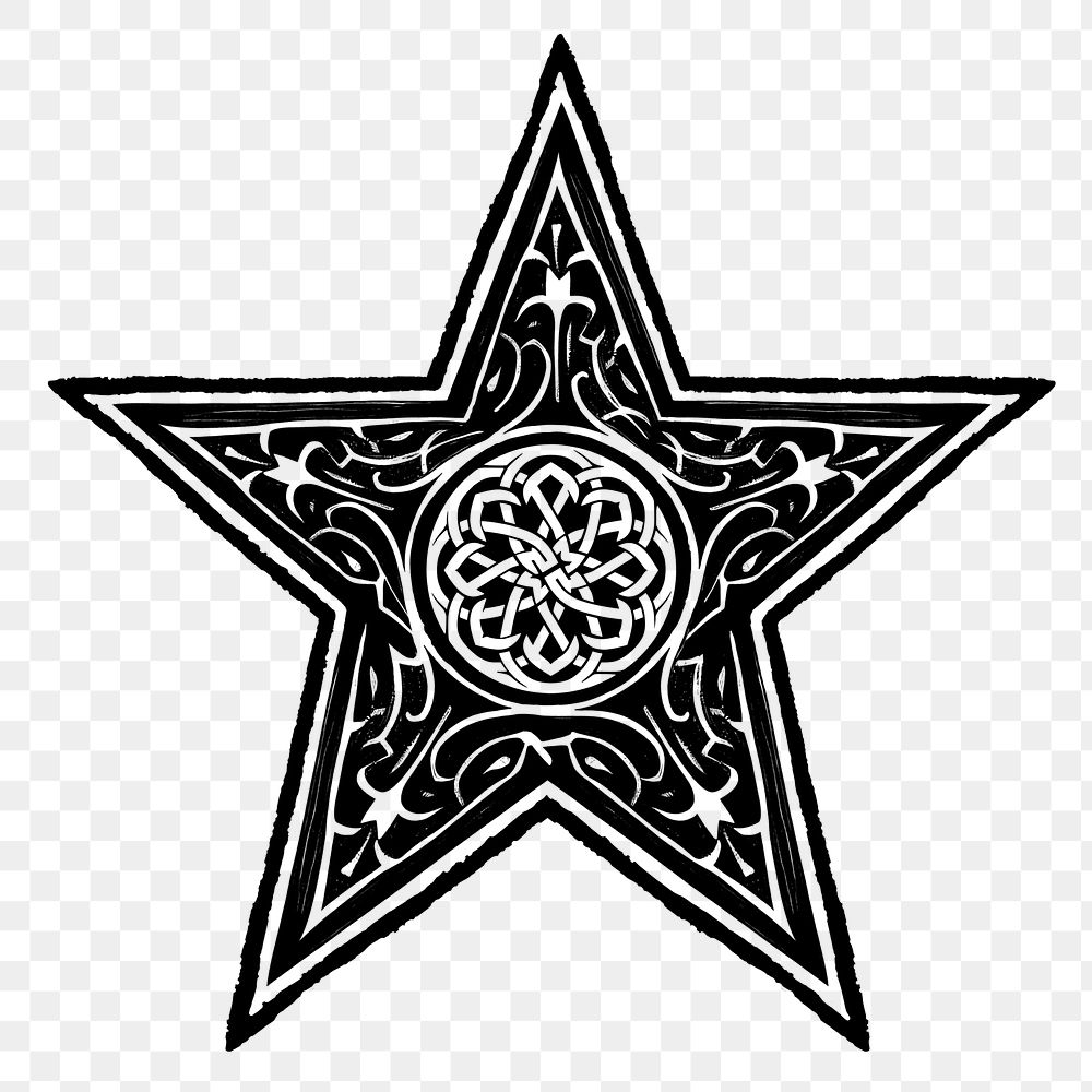Black star png medieval ornament, transparent background