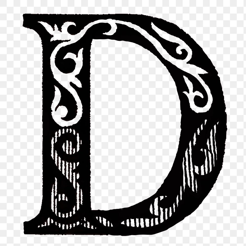 Letter D PNG in classic medieval art alphabet, transparent background