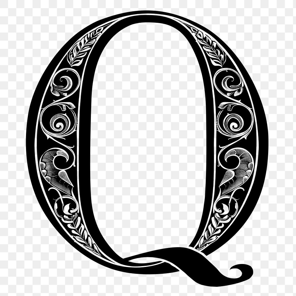 Letter Q PNG in classic medieval art alphabet, transparent background