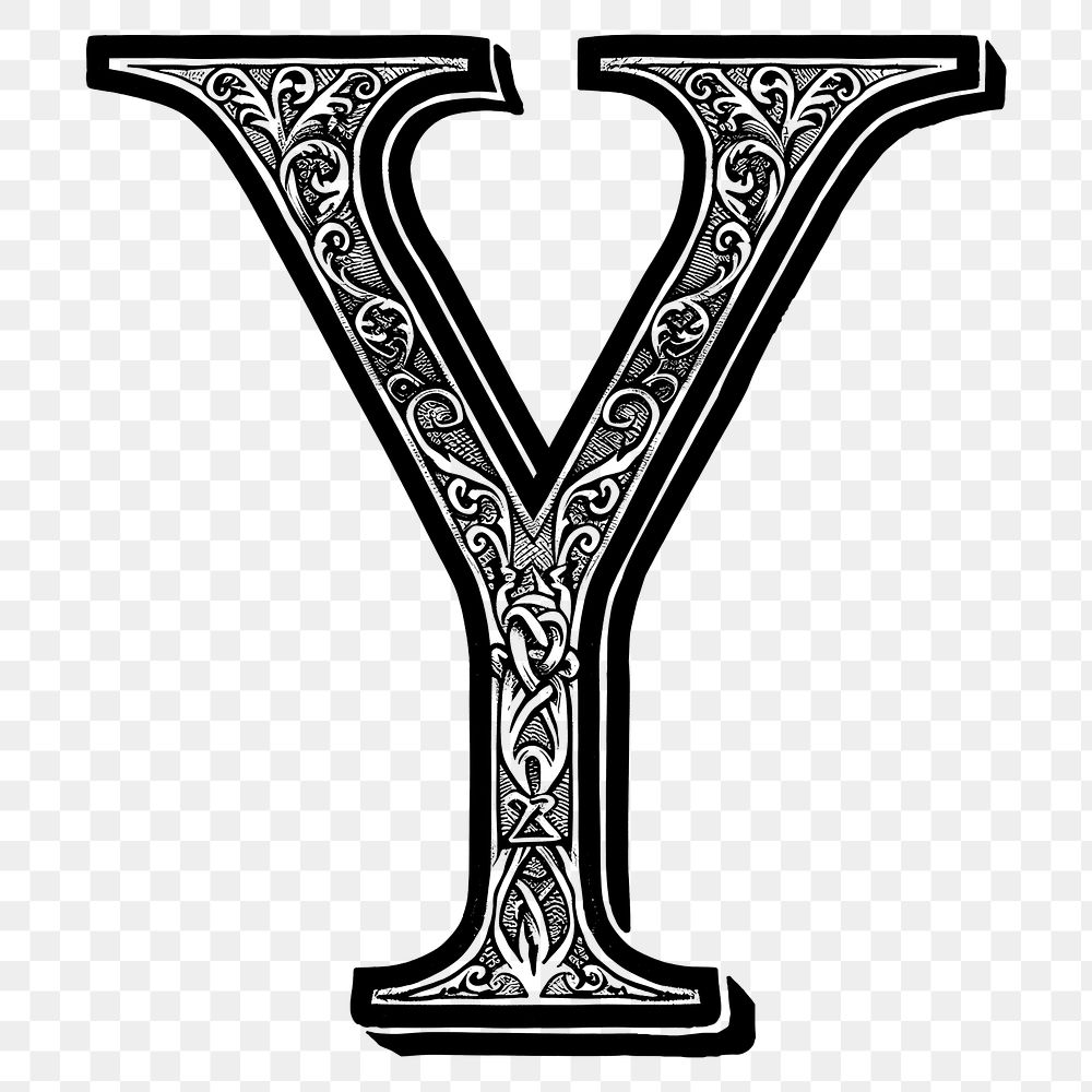 Letter Y PNG in classic medieval art alphabet, transparent background