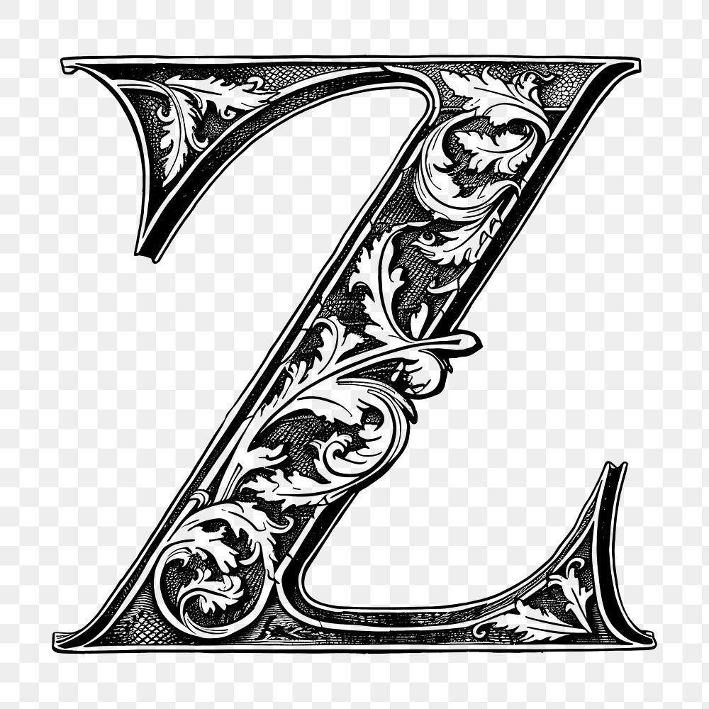 Letter Z PNG in classic medieval art alphabet, transparent background
