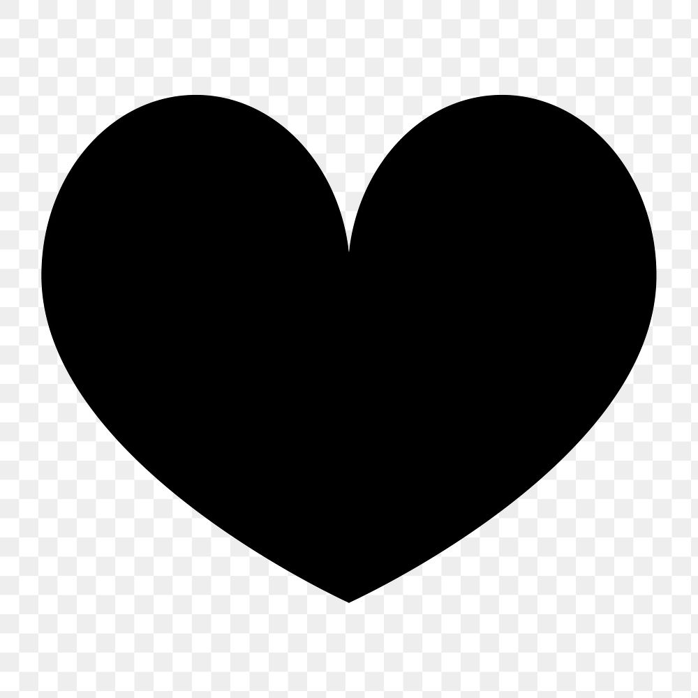 Black heart icon png bold shape, transparent background