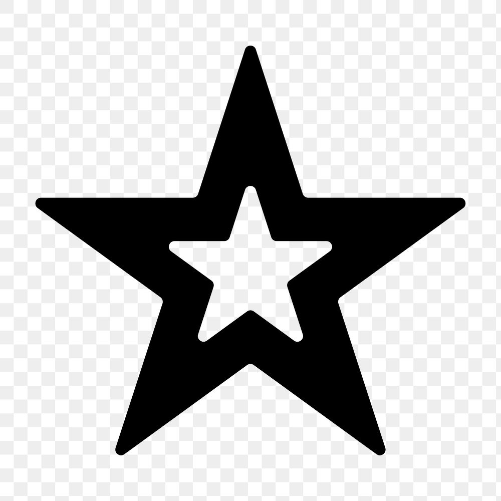 Black star icon png bold shape, transparent background