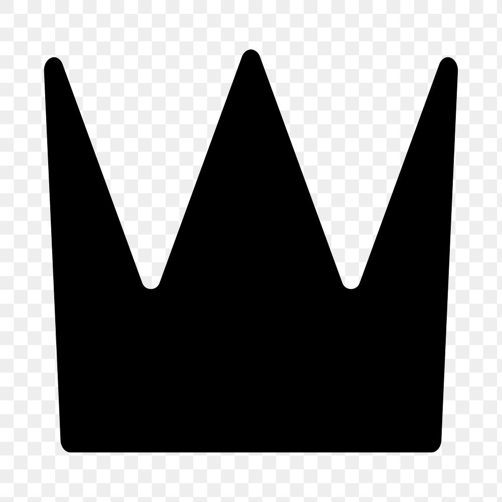 Black crown icon png bold shape, transparent background