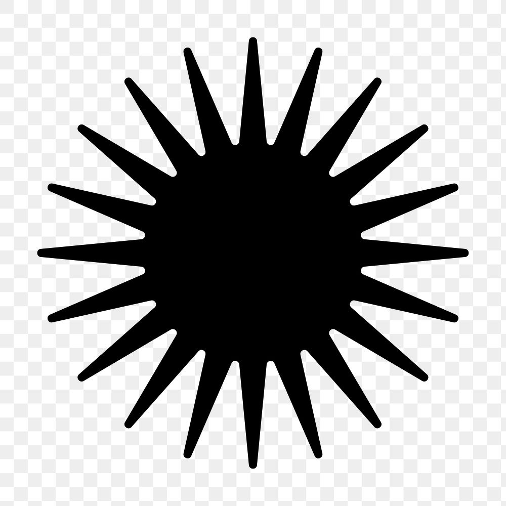 Black sun icon png bold shape, transparent background