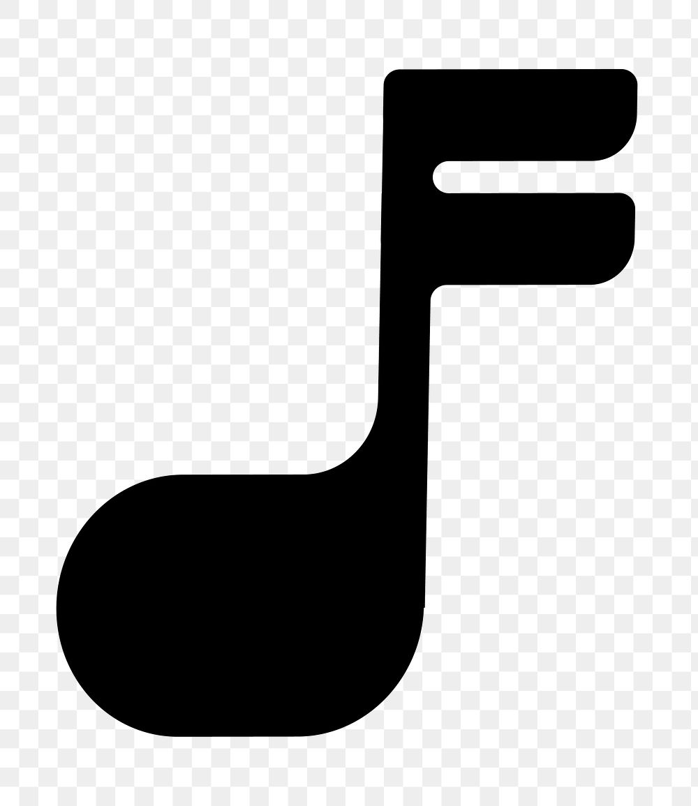 Black music note icon png bold shape, transparent background