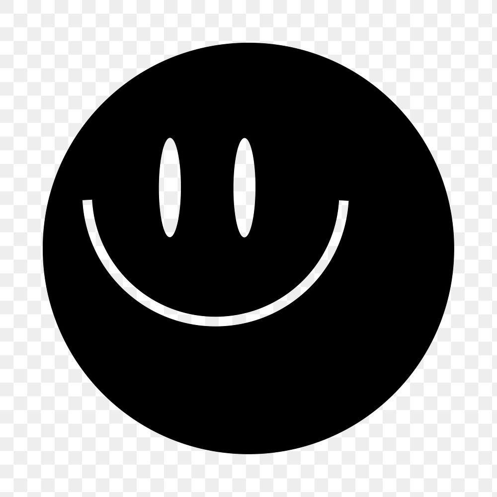Black smiling face icon png bold shape, transparent background