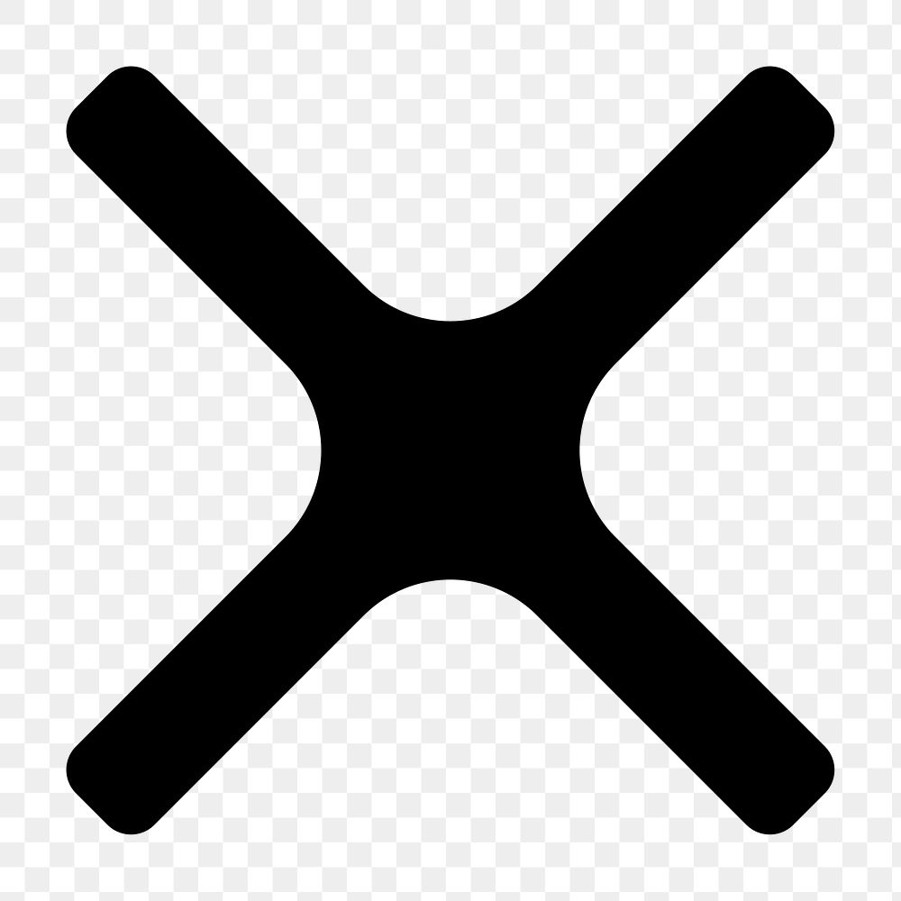 Black cross mark icon png bold shape, transparent background