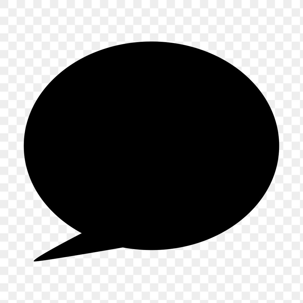 Black speech bubble icon png bold shape, transparent background