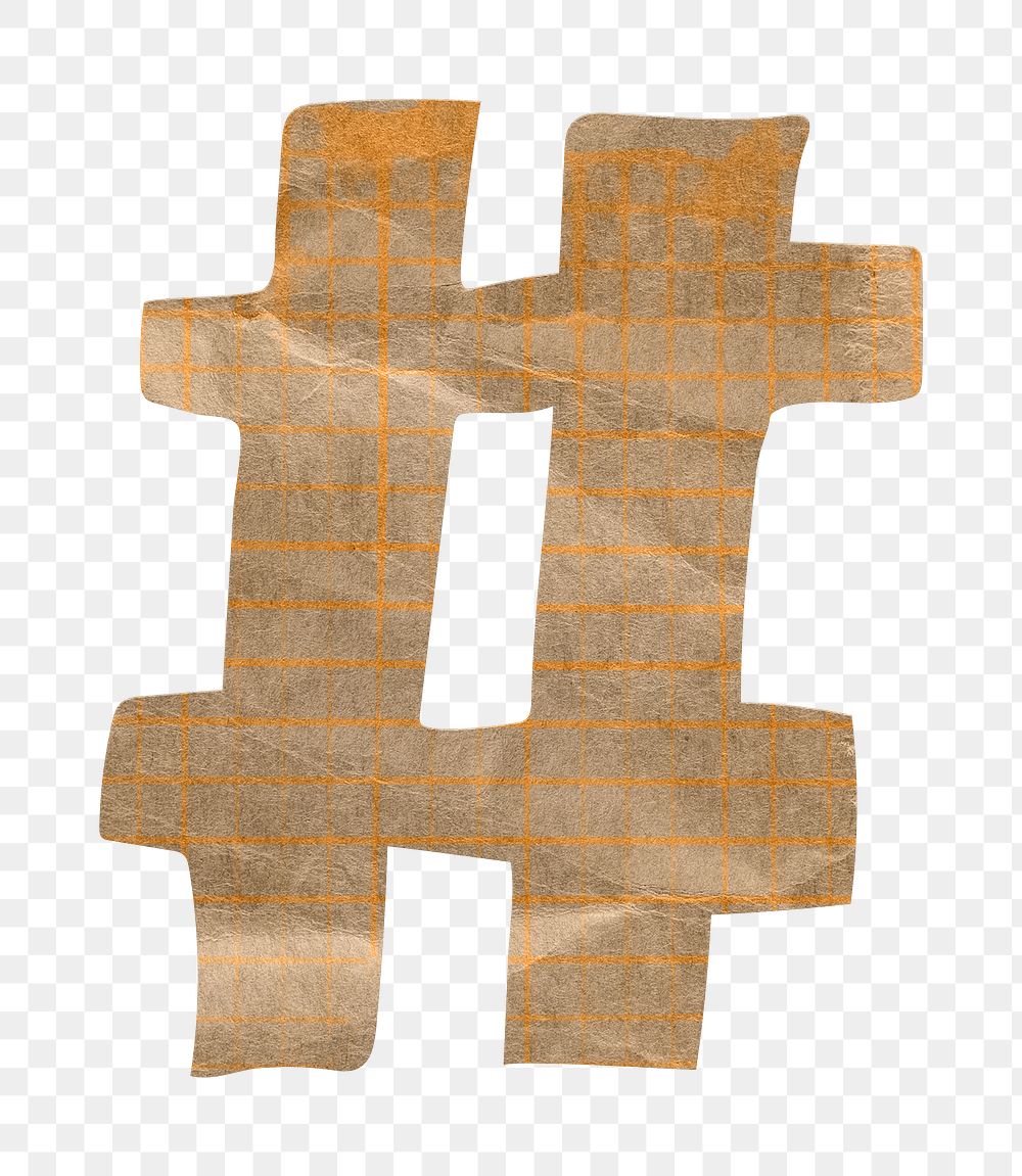 Hashtag sign png cute paper cut symbol, transparent background