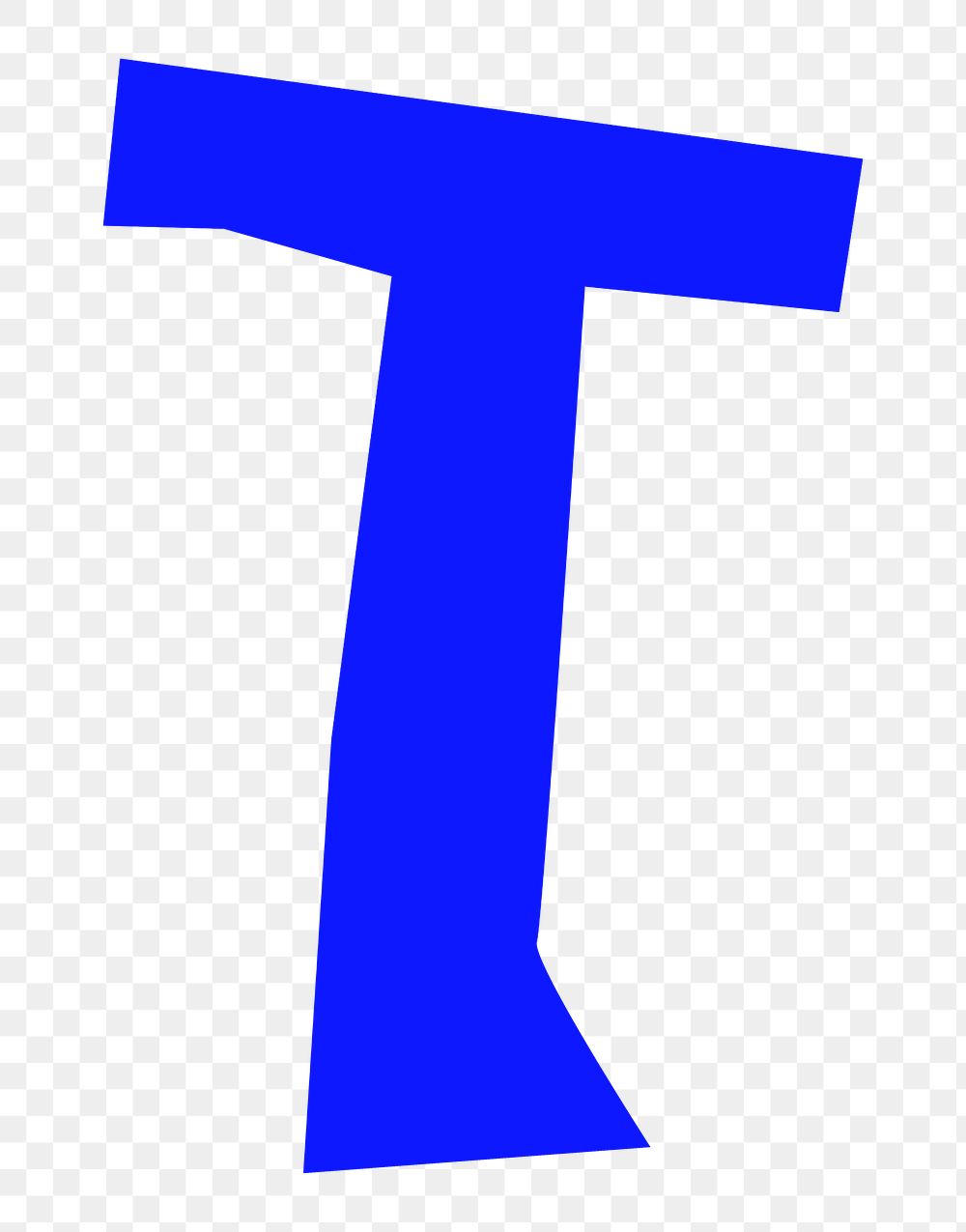 Letter T png in blue paper cut shape font, transparent background