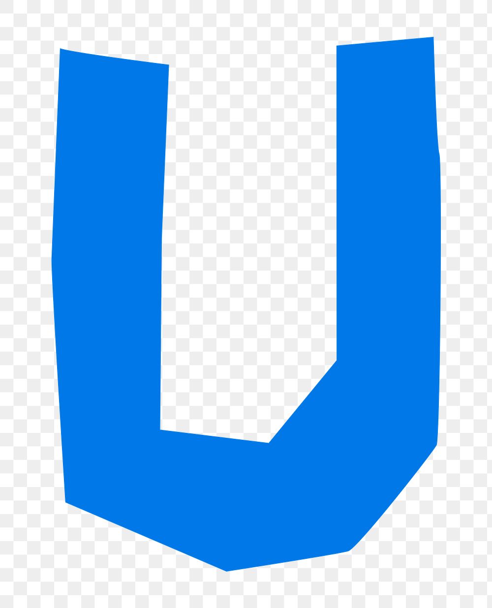 Letter U png in blue paper cut shape font, transparent background