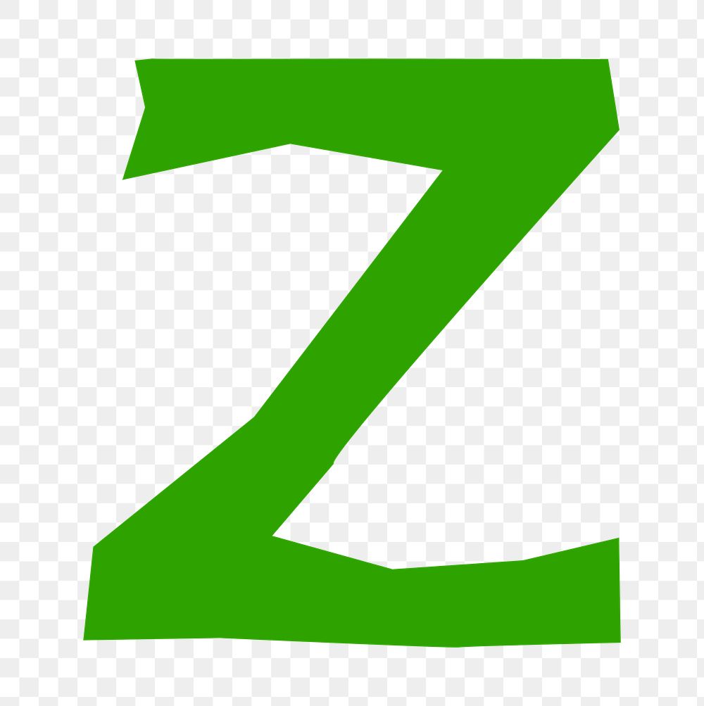 Letter Z png in green paper cut shape font, transparent background