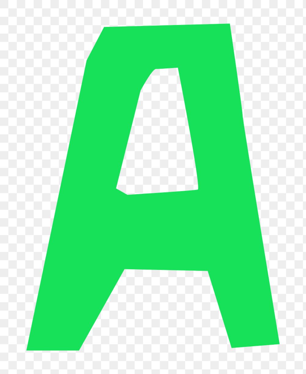 Letter A png in green paper cut shape font, transparent background