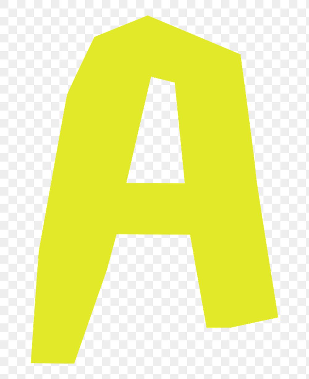 Letter A png in yellow paper cut shape font, transparent background
