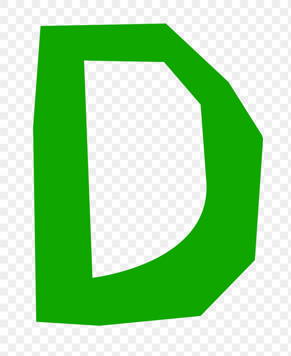 Letter D png in green paper cut shape font, transparent background