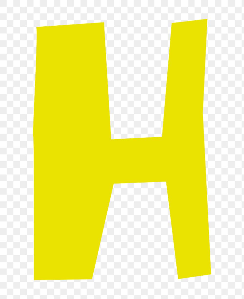 Letter H png in yellow paper cut shape font, transparent background