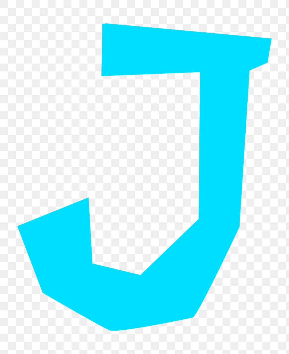 Letter J png in blue paper cut shape font, transparent background