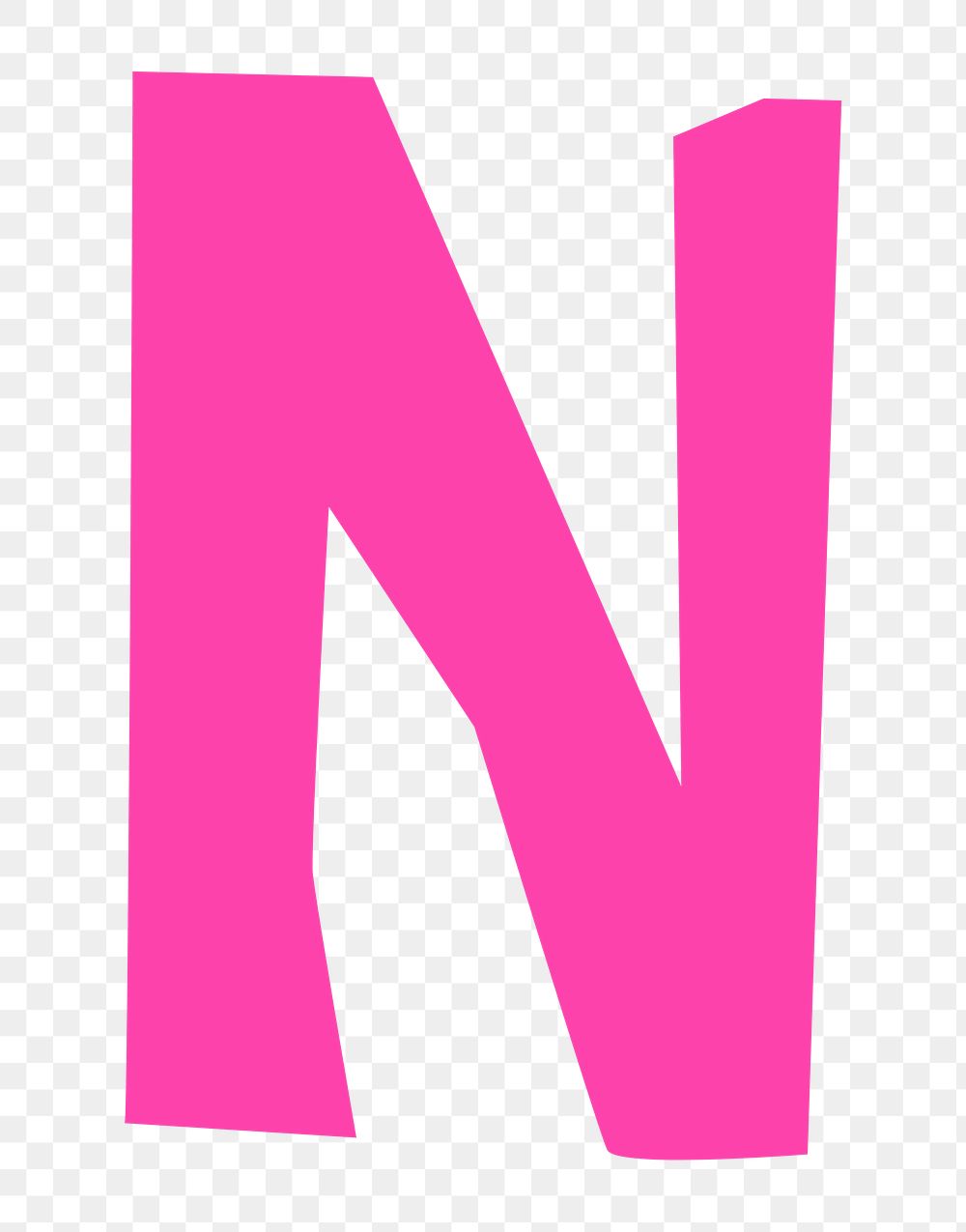 Letter N png in pink paper cut shape font, transparent background