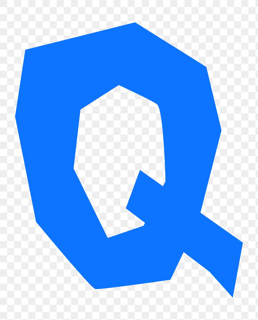 Letter Q png in blue paper cut shape font, transparent background