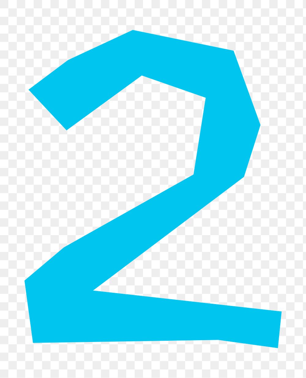 Number 2 png in blue paper cut shape font, transparent background