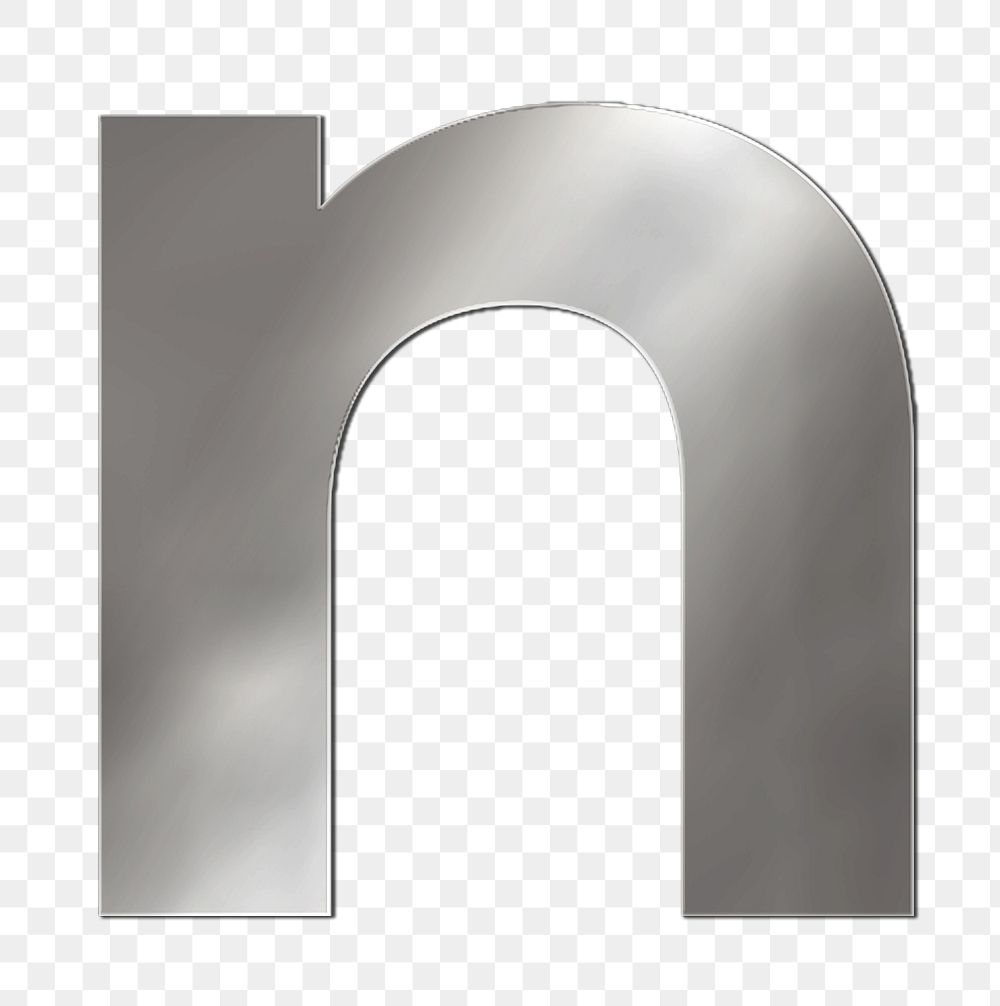 PNG alphabet n silver metallic font, transparent background