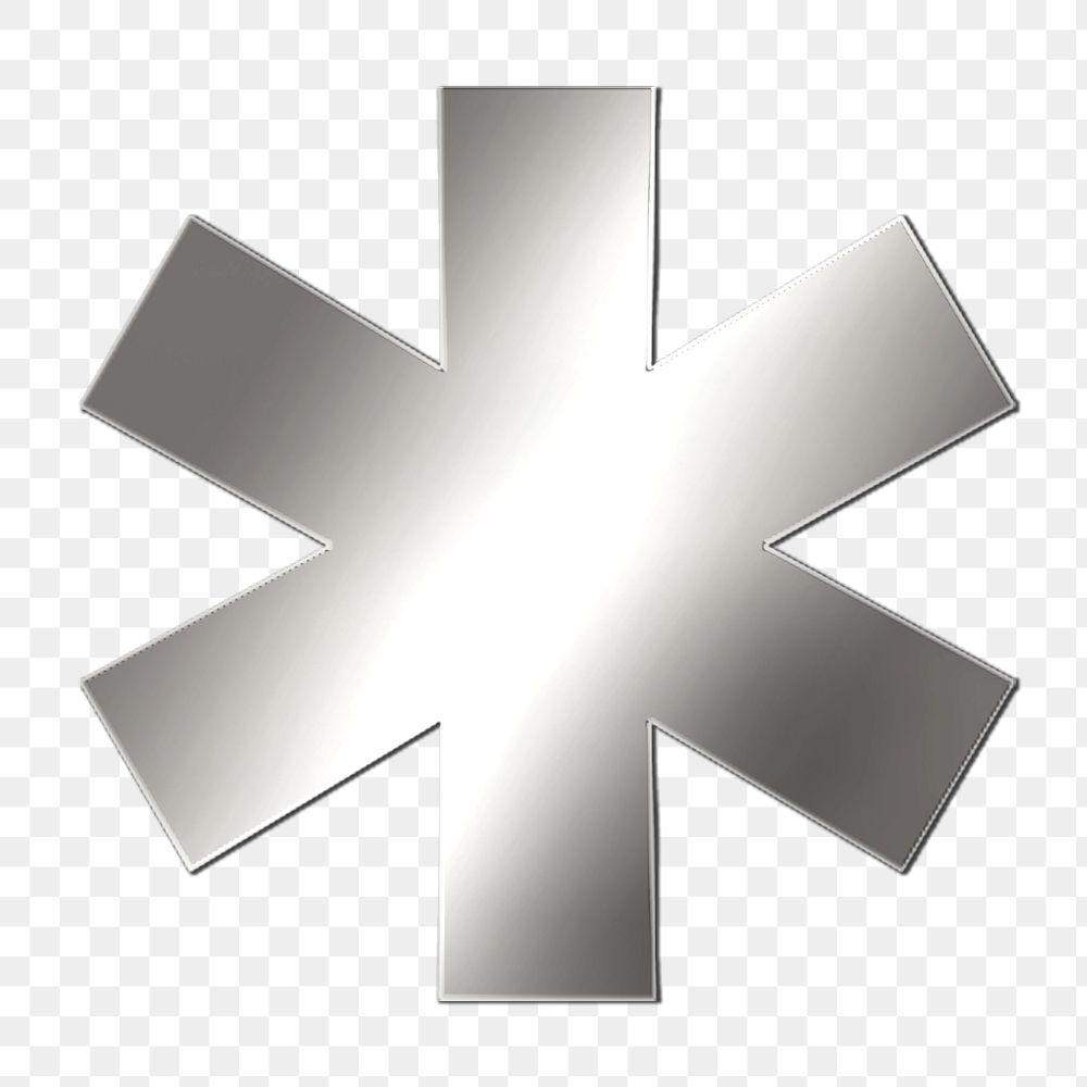 PNG asterisk symbol silver metallic font, transparent background
