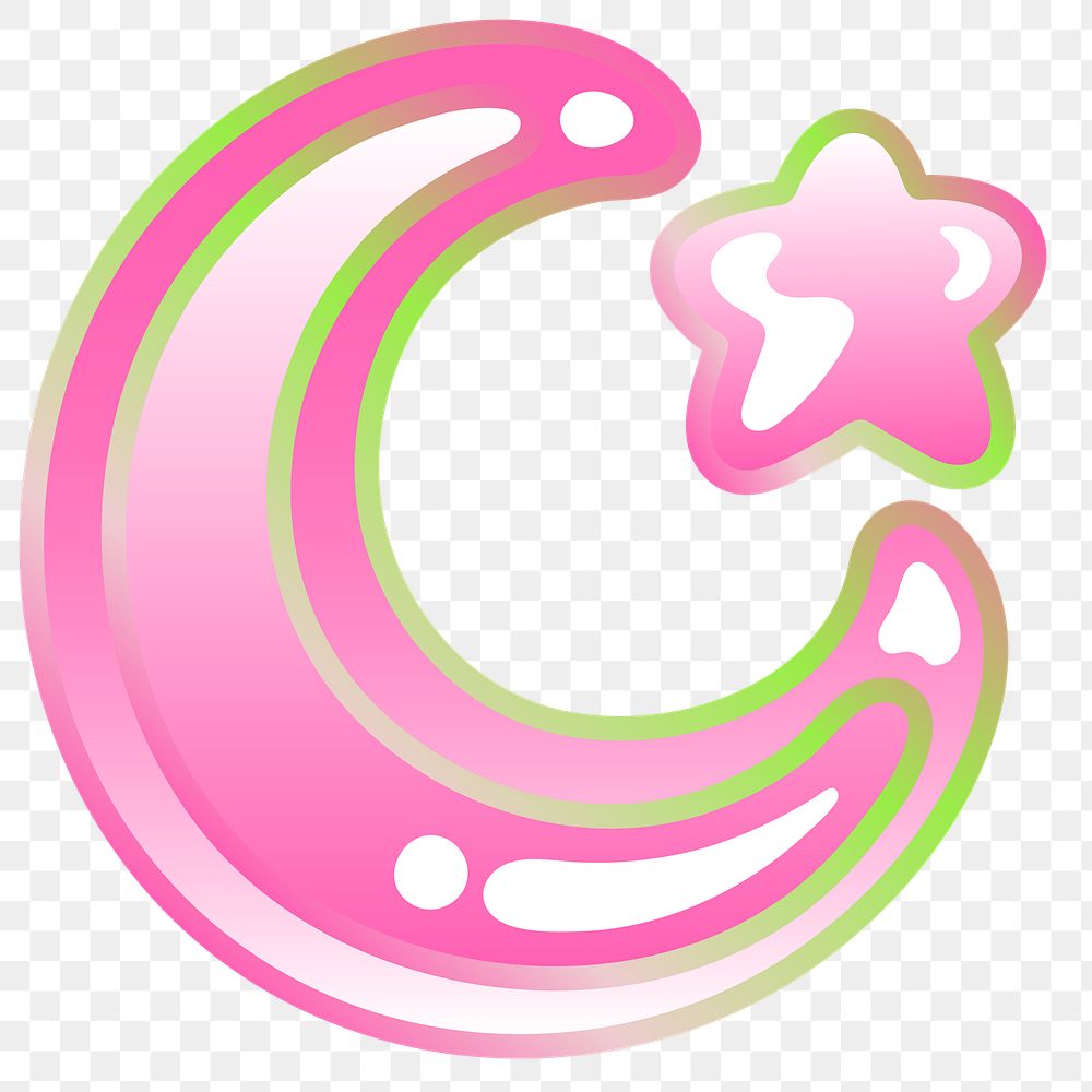 PNG crescent moon icon, funky pink, transparent background