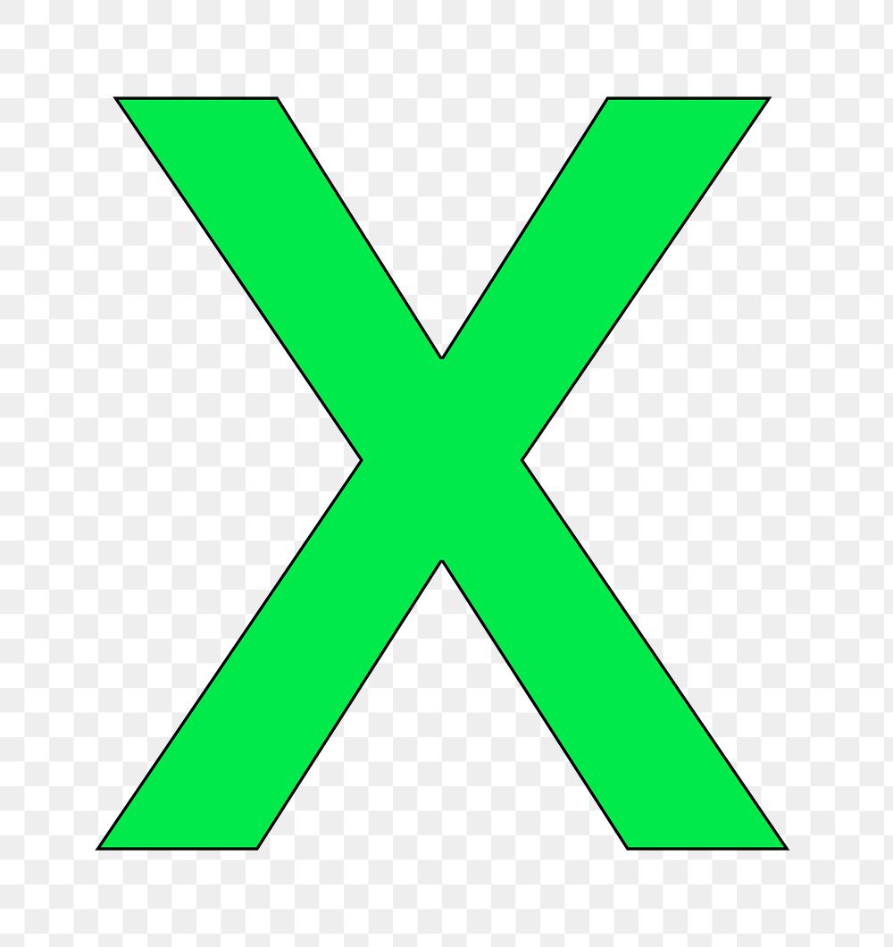 Letter X png green font, transparent background