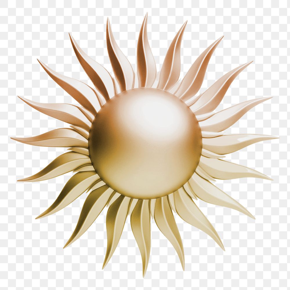Sun  icon png holographic fluid chrome shape, transparent background