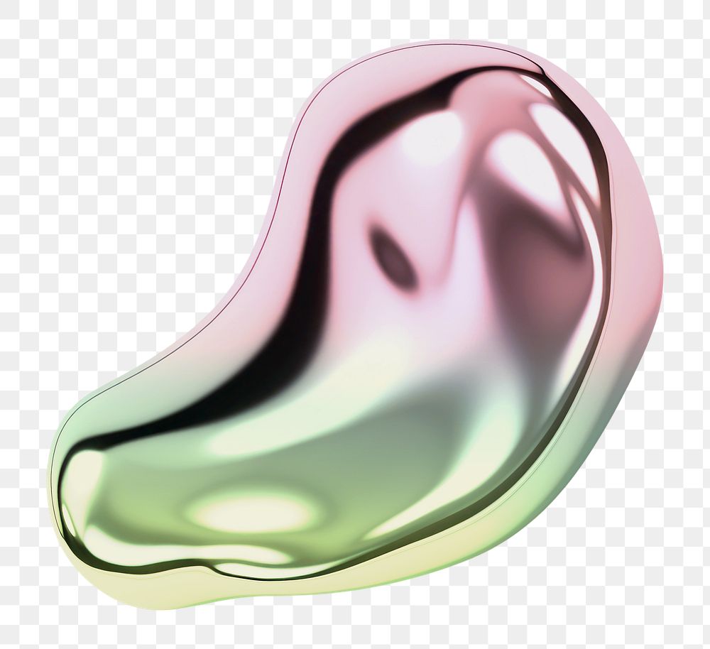 Blob shape  icon png holographic fluid chrome shape, transparent background
