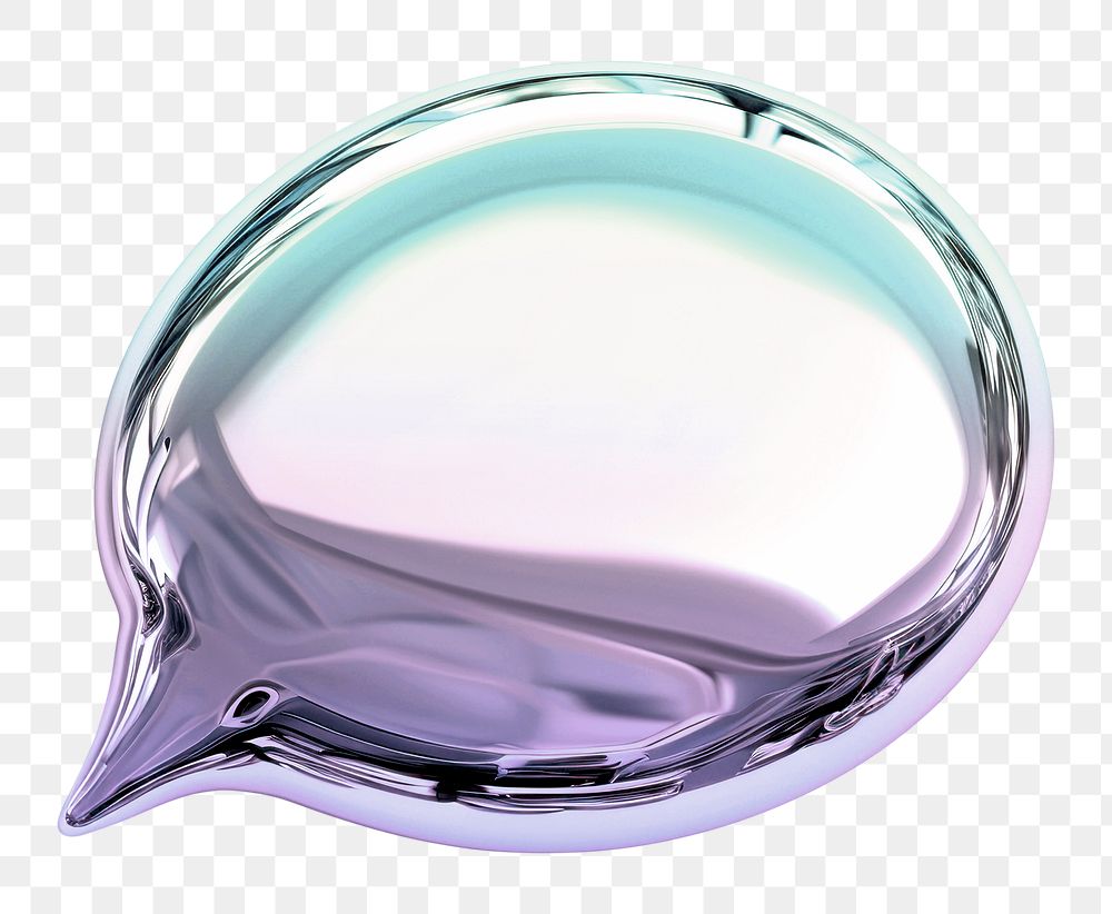 Speech bubble  icon png holographic fluid chrome shape, transparent background