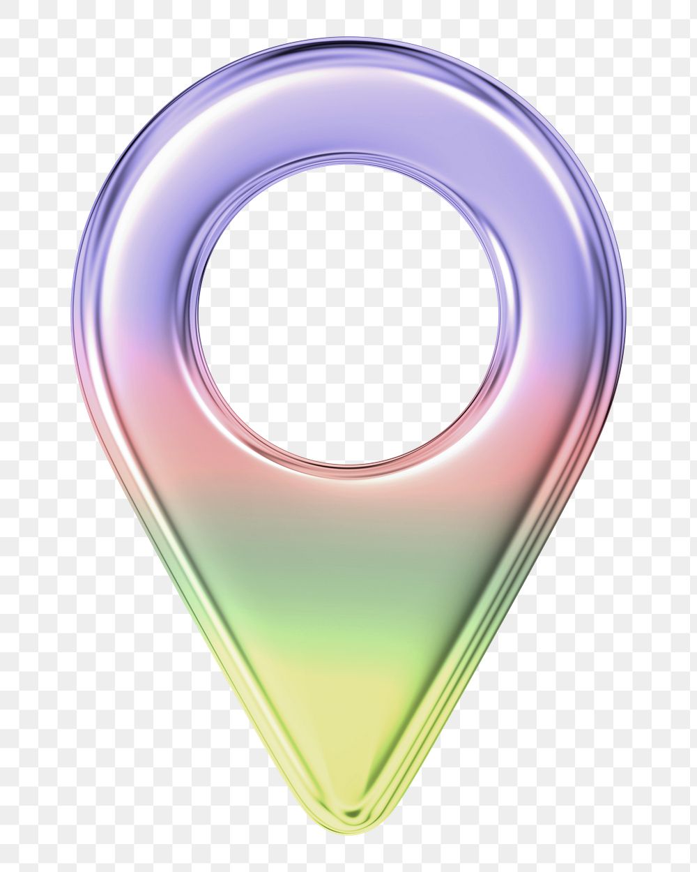 Location pin  icon png holographic fluid chrome shape, transparent background