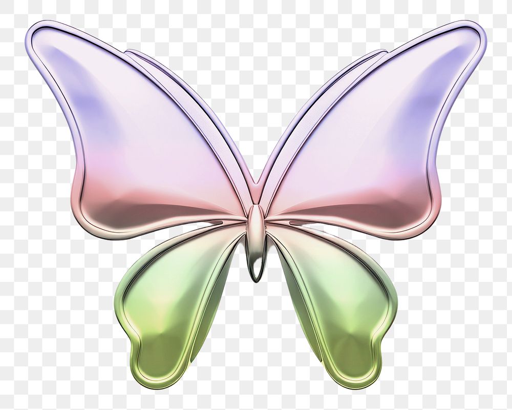Butterfly  icon png holographic fluid chrome shape, transparent background