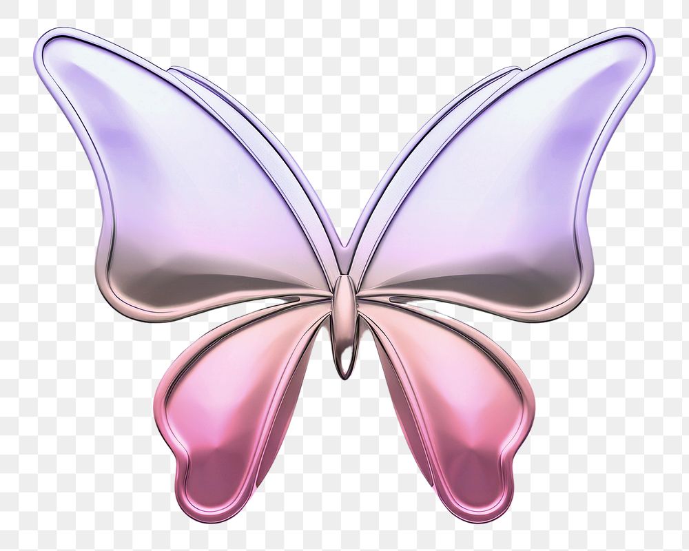 Butterfly  icon png holographic fluid chrome shape, transparent background