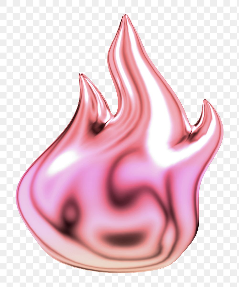 Flame  icon png holographic fluid chrome shape, transparent background