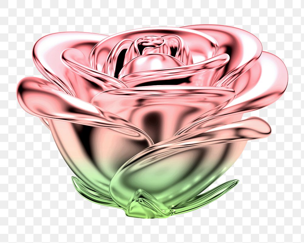 Rose  icon png holographic fluid chrome shape, transparent background