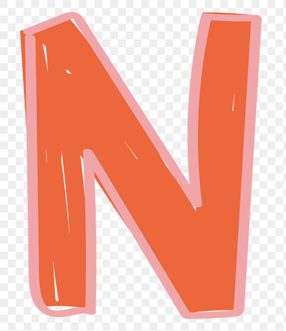 PNG Letter N hand drawn doodle font, transparent background