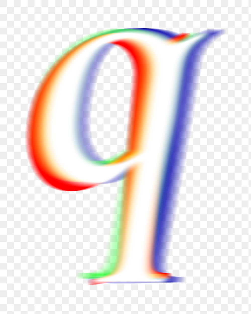 Letter q png offset color font, transparent background