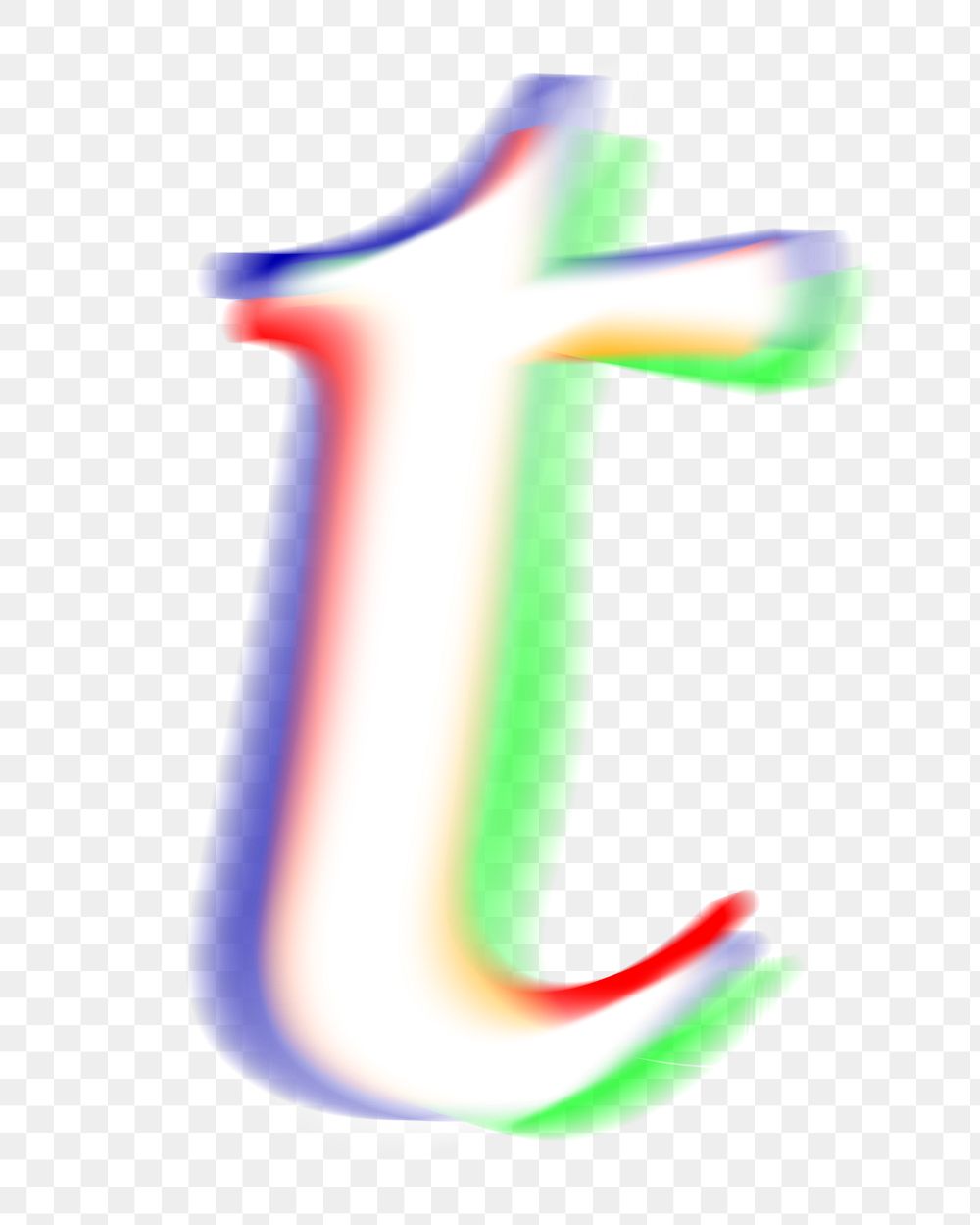 Letter t png offset color font, transparent background