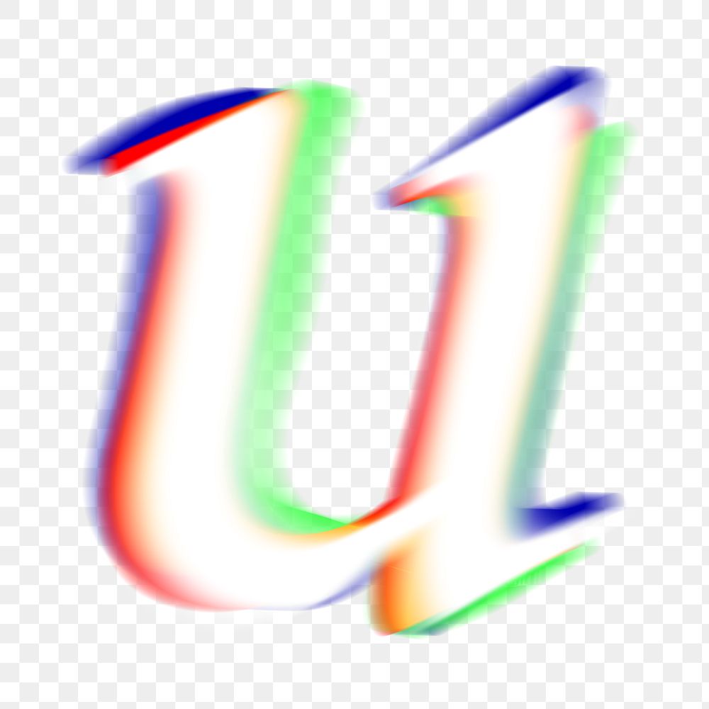 Letter u png offset color font, transparent background
