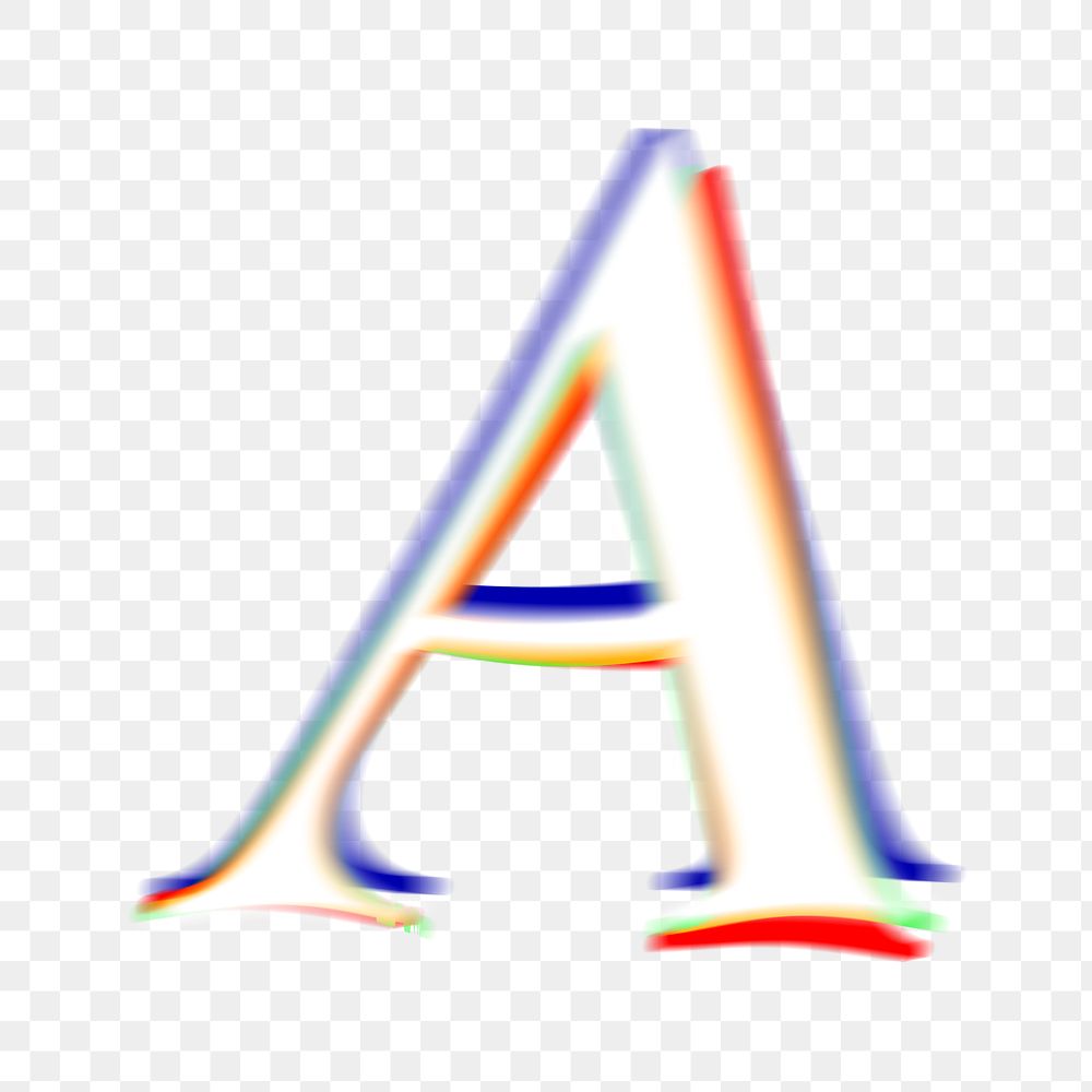 Letter A png offset color font, transparent background