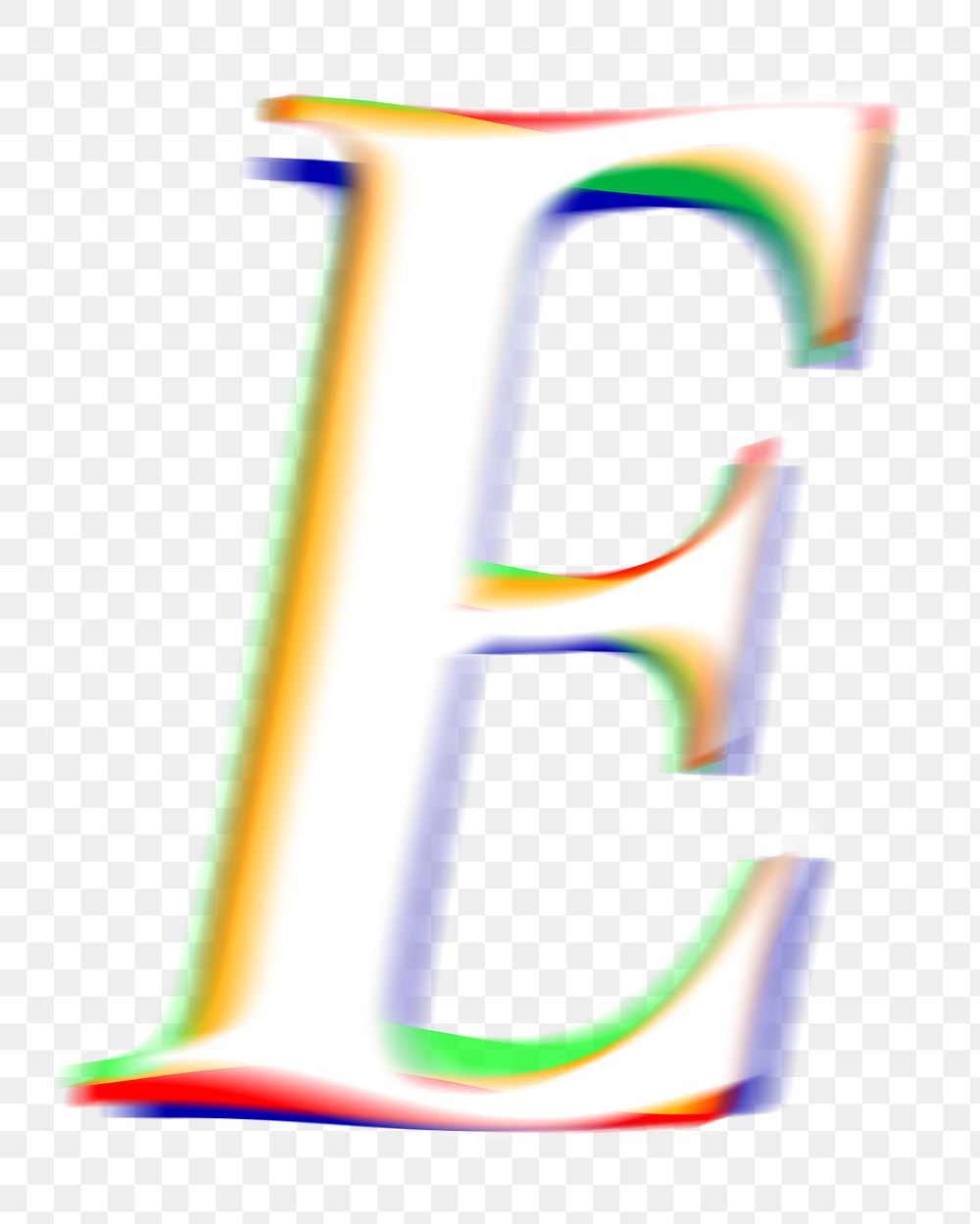 Letter E png offset color font, transparent background