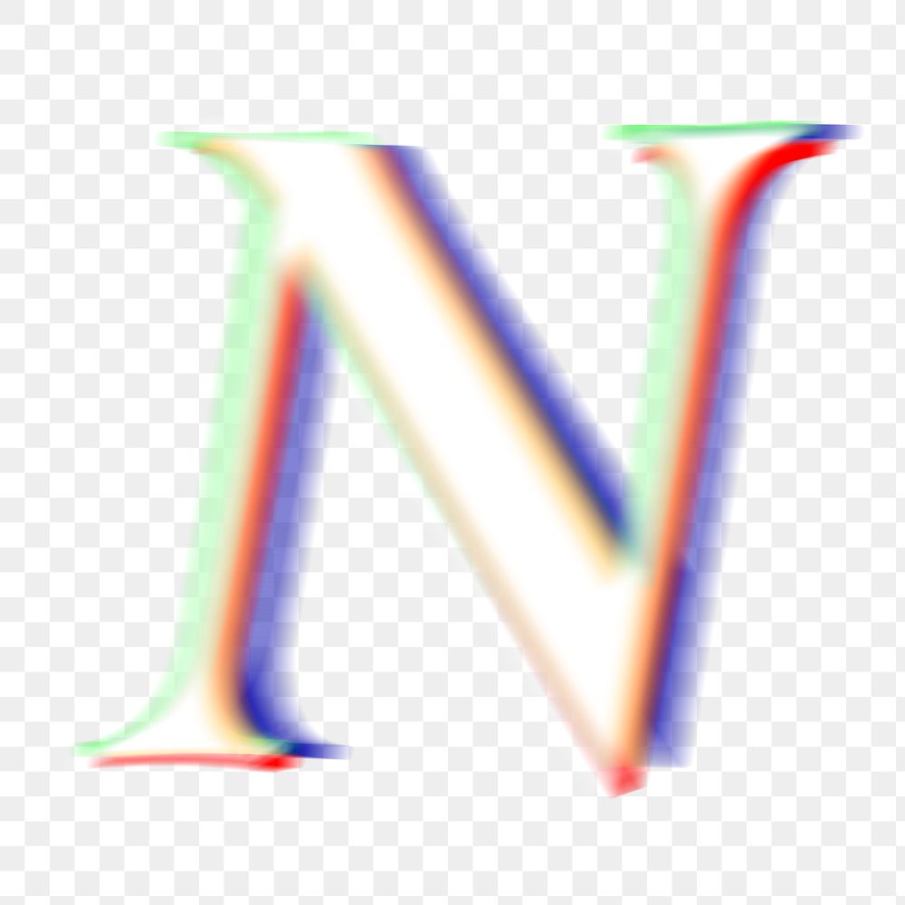 Letter N png offset color font, transparent background