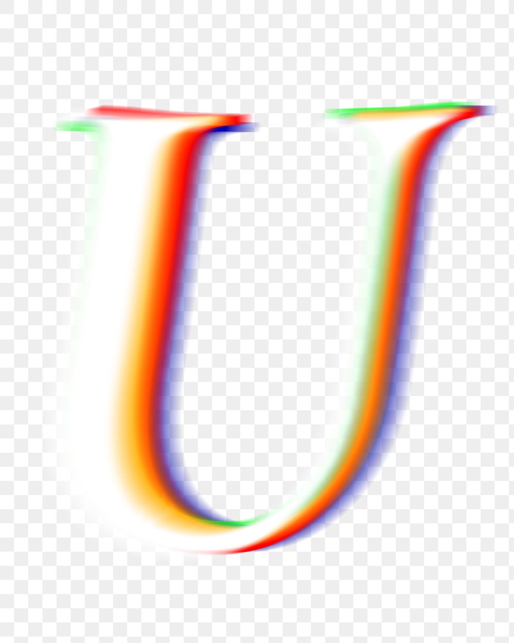 Letter U png offset color font, transparent background