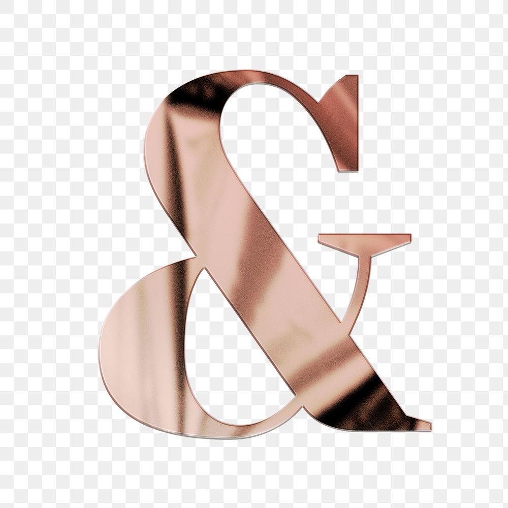 Ampersand png rose gold textured sign, transparent background