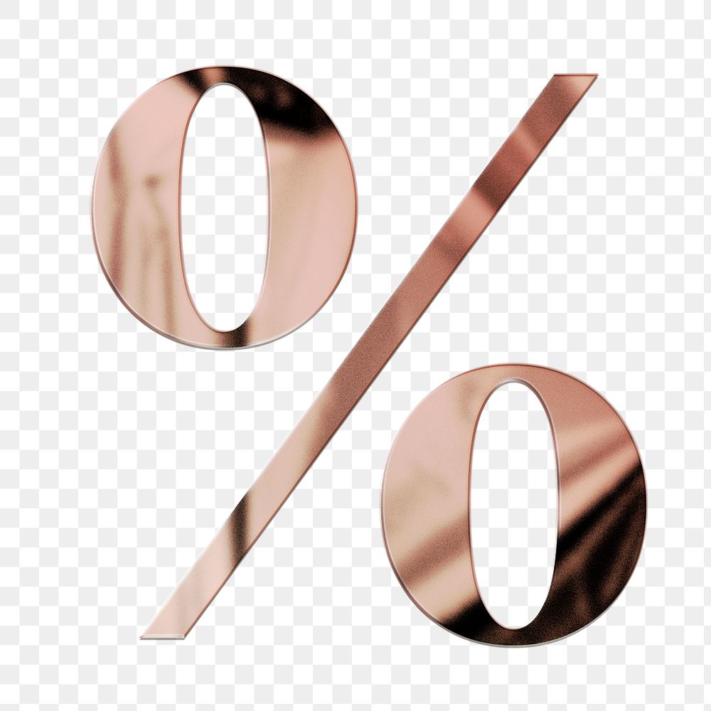 Percentage png rose gold textured sign, transparent background