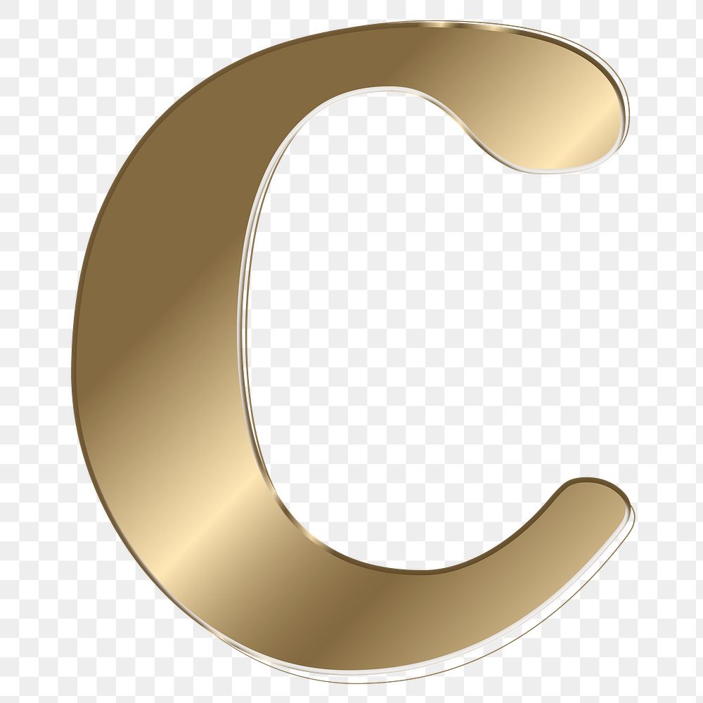 Letter c png gold metallic font, transparent background
