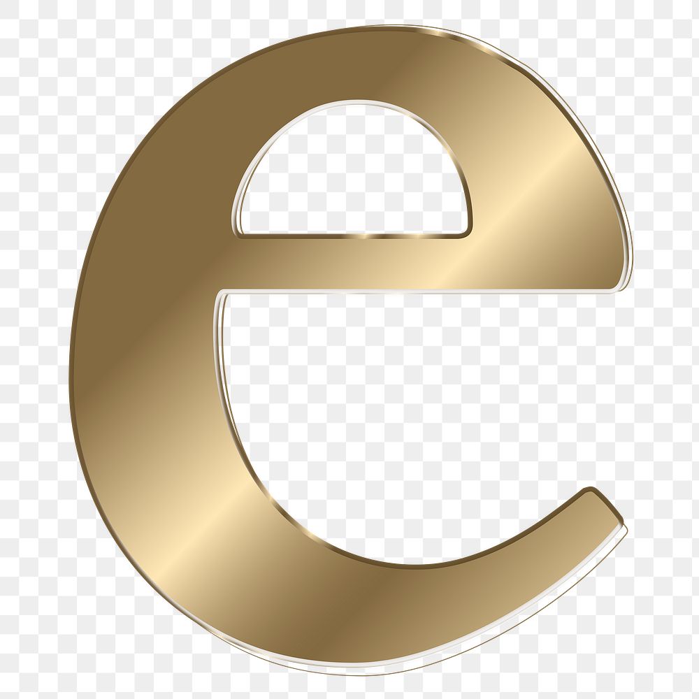 Letter e png gold metallic font, transparent background