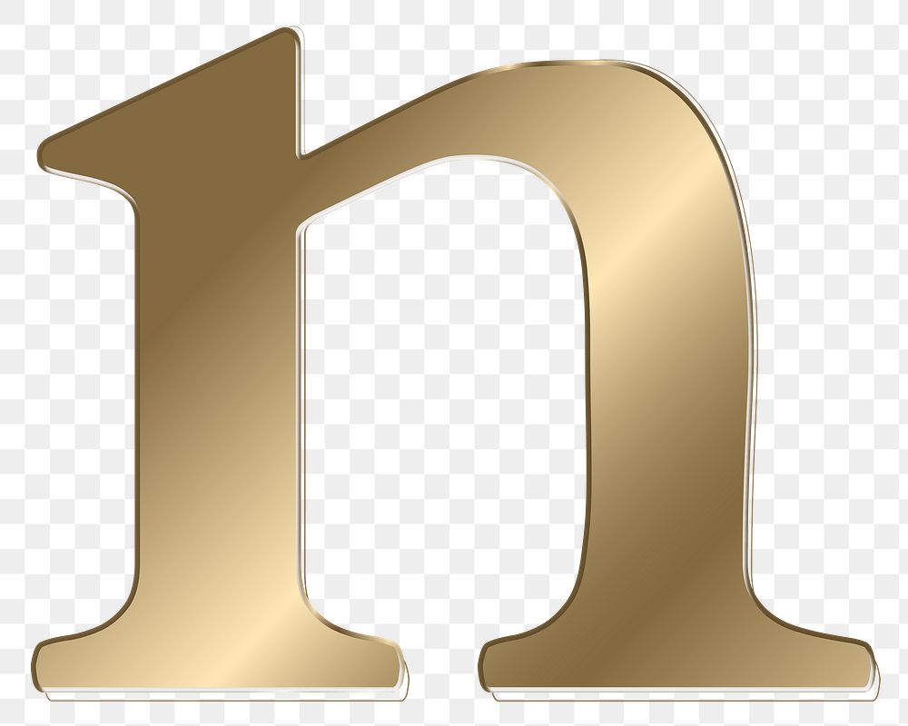 Letter n png gold metallic font, transparent background